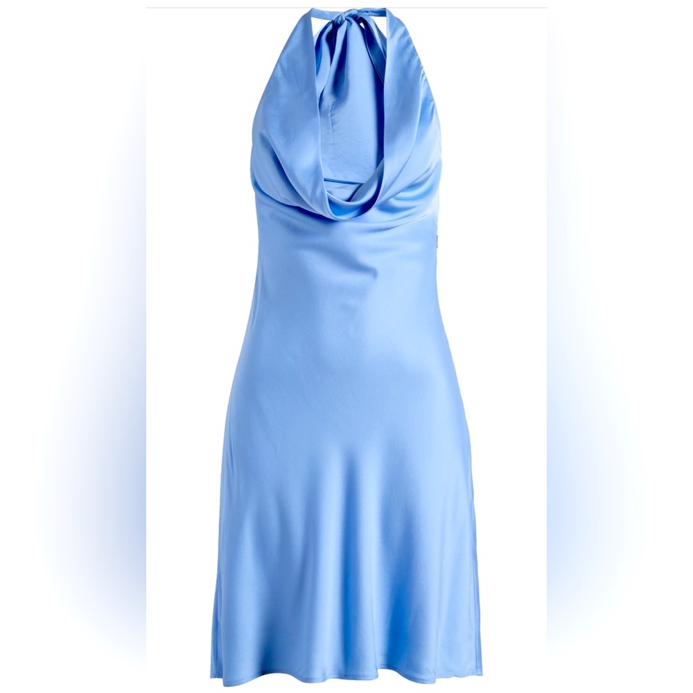 French ConnectioN NWT Blue Halter Dress Silk ‘Ennis Satin Halter Minidress’